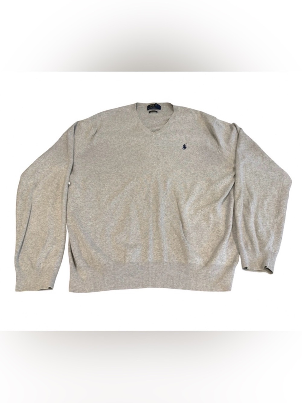 Polo Ralph Lauren 100% Pima Cotton V Neck Sweater Men’s Size XL, Heather Grey